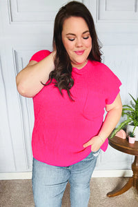 Best In Bold Dolman Ribbed Knit Sweater Top in Hot Pink