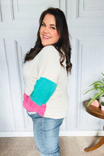 Load image into Gallery viewer, The Slouchy Mint &amp; Pink Drop Shoulder Terry Color Block Top
