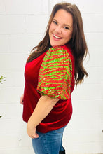 Load image into Gallery viewer, Warmest Wishes Red &amp; Green Sequin Puff Sleeve Velvet Top
