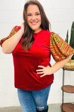 Load image into Gallery viewer, Warmest Wishes Red &amp; Green Sequin Puff Sleeve Velvet Top
