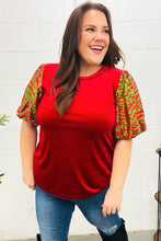 Load image into Gallery viewer, Warmest Wishes Red &amp; Green Sequin Puff Sleeve Velvet Top
