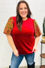 Load image into Gallery viewer, Warmest Wishes Red &amp; Green Sequin Puff Sleeve Velvet Top
