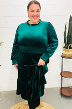 Load image into Gallery viewer, Holiday Dreaming Velvet Mock Neck Smocked Waist Dress in Hunter Green
