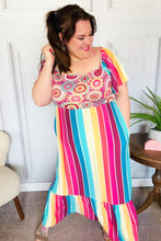 Load image into Gallery viewer, Feeling Bold Fuchsia &amp; Teal Striped Medallion Crochet Print Top
