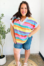 Load image into Gallery viewer, Sieze The Day Rainbow Striped V Neck Drop Shoulder Thermal Knit Top
