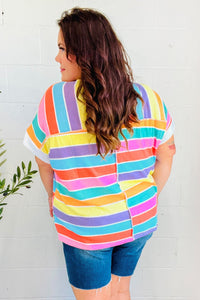 Sieze The Day Rainbow Striped V Neck Drop Shoulder Thermal Knit Top