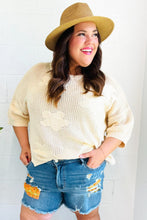 Load image into Gallery viewer, Feel Charming Oatmeal Floral Netted Crochet 3/4 Sleeve Sweater Top
