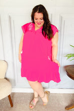 Load image into Gallery viewer, Bright Thoughts Hot Pink Embroidered Notched Neck Tassel Dress

