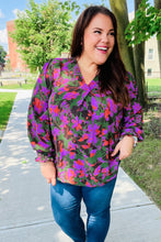 Load image into Gallery viewer, Eyes On You Forest Green Floral Smocked Bubble Sleeve V Neck Top
