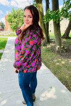 Load image into Gallery viewer, Eyes On You Forest Green Floral Smocked Bubble Sleeve V Neck Top
