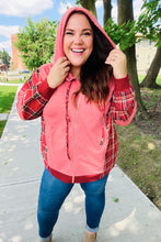 Load image into Gallery viewer, Adorable in Marsala Plaid Color Block Zipper French Terry Hoodie
