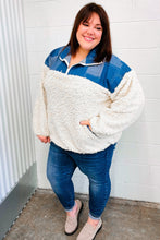 Load image into Gallery viewer, Good Vibes Denim &amp; Ivory Patchwork Sherpa Half Zip Pullover
