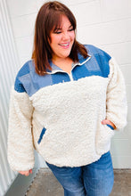 Load image into Gallery viewer, Good Vibes Denim &amp; Ivory Patchwork Sherpa Half Zip Pullover
