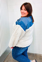 Load image into Gallery viewer, Good Vibes Denim &amp; Ivory Patchwork Sherpa Half Zip Pullover
