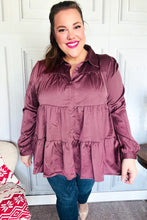 Load image into Gallery viewer, Perfectly You Button Down Tiered Babydoll Satin Top in Burgundy
