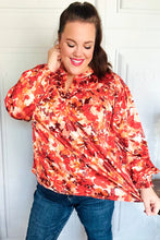 Load image into Gallery viewer, Fall Vibes Rust Floral Print Notched Neck Smocked Satin Top
