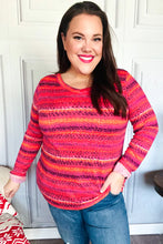 Load image into Gallery viewer, Be Bold Flame &amp; Magenta Striped Cable Knit Print Hacci Top
