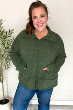 Load image into Gallery viewer, Easy Living Textured Knit Notch Neck Oversized Collar Sweater in Olive
