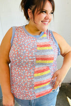 Load image into Gallery viewer, Coral &amp; Denim Stripe Floral Print Tank Top
