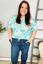 Load image into Gallery viewer, Spring Vibes Mint Wavy Rib Puff Short Sleeves Floral Top
