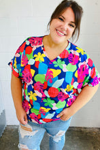 Load image into Gallery viewer, Time For Sun Navy Multicolor Tropical Print V Neck Top
