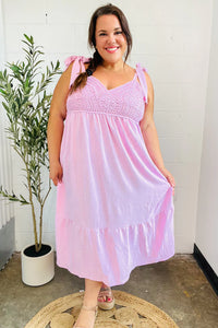 Feeling Your Best Crochet Lace Babydoll Midi Dress in Pink