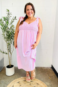 Feeling Your Best Crochet Lace Babydoll Midi Dress in Pink
