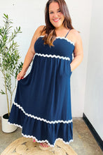 Load image into Gallery viewer, Bold &amp; Sassy Navy Square Neck Ric Rac Trim Adjustable Straps Maxi

