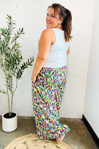 Stand Out Navy & Green Abstract Print Smocked Waist Palazzo Pants