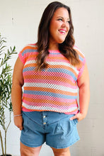 Load image into Gallery viewer, Pretty In Pink &amp; Blue Striped Netted Crochet Dolman Sweater Top
