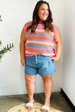 Load image into Gallery viewer, Pretty In Pink &amp; Blue Striped Netted Crochet Dolman Sweater Top
