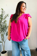 Load image into Gallery viewer, Summer Days Banded V Neck Flutter Sleeve Top in Fuchsia
