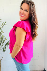 Summer Days Banded V Neck Flutter Sleeve Top in Fuchsia