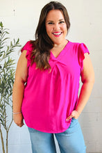 Load image into Gallery viewer, Summer Days Banded V Neck Flutter Sleeve Top in Fuchsia
