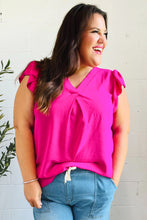 Load image into Gallery viewer, Summer Days Banded V Neck Flutter Sleeve Top in Fuchsia
