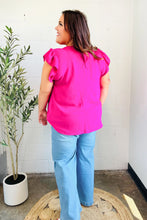 Load image into Gallery viewer, Summer Days Banded V Neck Flutter Sleeve Top in Fuchsia
