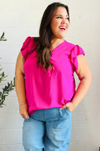 Load image into Gallery viewer, Summer Days Banded V Neck Flutter Sleeve Top in Fuchsia
