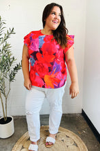 Load image into Gallery viewer, Look of Love Red &amp; Fuchsia Floral Smocked Ruffle Frill Sleeve Top
