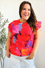 Load image into Gallery viewer, Look of Love Red &amp; Fuchsia Floral Smocked Ruffle Frill Sleeve Top
