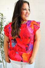 Load image into Gallery viewer, Look of Love Red &amp; Fuchsia Floral Smocked Ruffle Frill Sleeve Top
