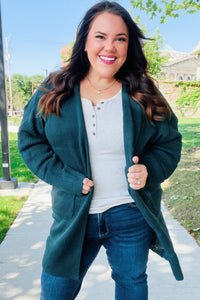 Striped Knit Open Cardigan in Hunter Green