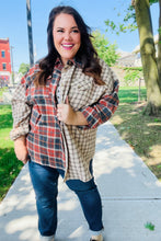 Load image into Gallery viewer, Rust &amp; Taupe Plaid Color Block Shacket
