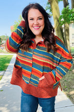 Load image into Gallery viewer, Rust &amp; Teal Striped Two Tone Knit Pocketed Top
