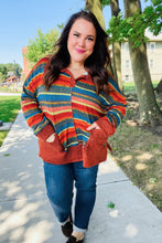 Load image into Gallery viewer, Rust &amp; Teal Striped Two Tone Knit Pocketed Top
