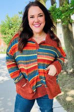 Load image into Gallery viewer, Rust &amp; Teal Striped Two Tone Knit Pocketed Top
