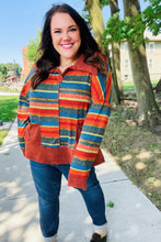 Load image into Gallery viewer, Rust &amp; Teal Striped Two Tone Knit Pocketed Top
