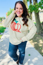 Load image into Gallery viewer, Taupe Embroidered Pumpkin Oversized Sweater
