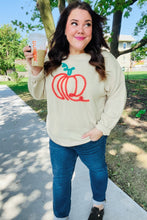 Load image into Gallery viewer, Taupe Embroidered Pumpkin Oversized Sweater
