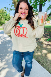 Taupe Embroidered Pumpkin Oversized Sweater