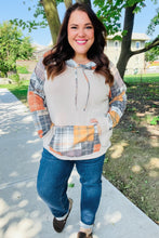 Load image into Gallery viewer, Orange &amp; Taupe Plaid Terry Kangaroo Pocket Hoodie
